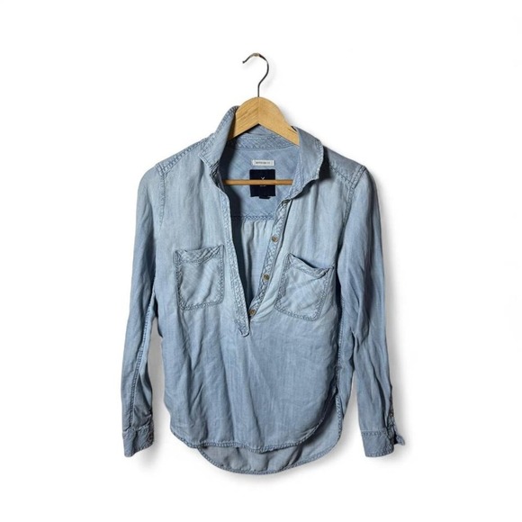 American Eagle - Chambray Popover Shirt - Women's XS - Light Wash Denim Casual - Picture 1 of 4